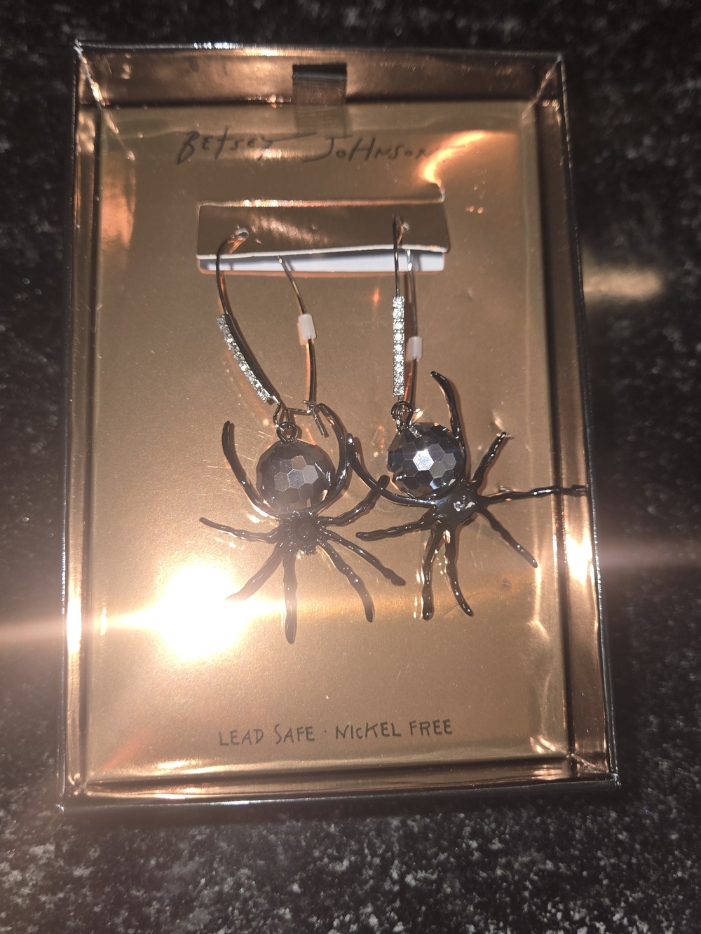 Betsey Johnson Black Spider Drop Earrings